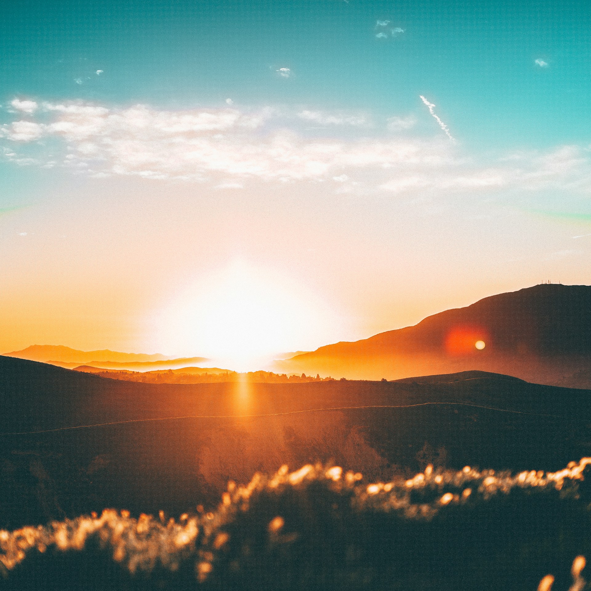 Dramatic sunrise over mountain ridgeline