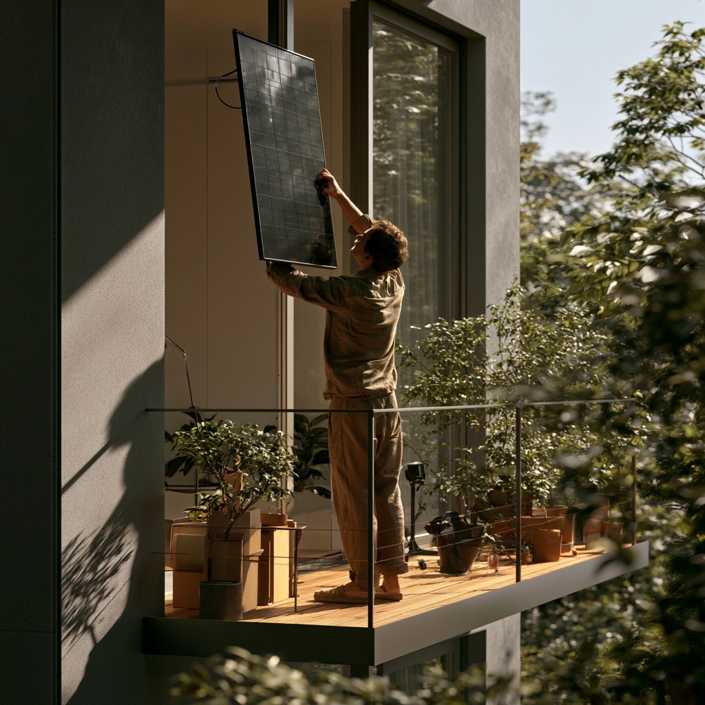 man hanging plug in solar