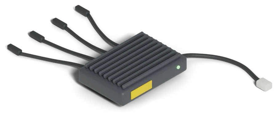 A 3D illustration of a microinverter, the small box that turns a panel’s power into household power