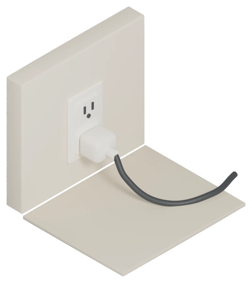 A 3D illustration of a plug in a regular wall outlet